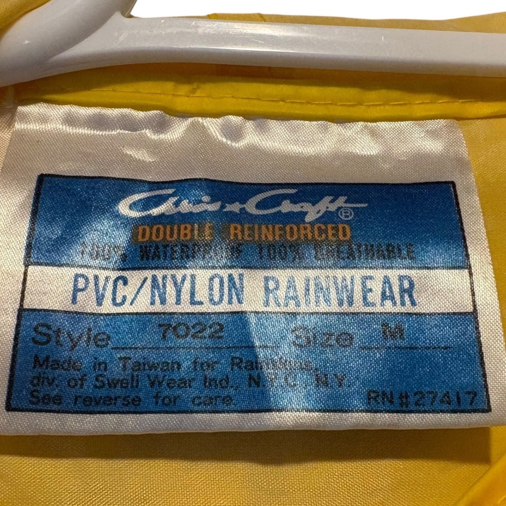 Chris-Craft Vintage Yellow PVC Nylon Rain Jacket Mens Medium Hooded Slicker 7022 - Picture 8 of 14